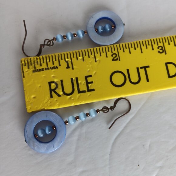 Handmade Periwinkle Blue Earrings With Dyed Shells and Banded Agate Beads - Picture 3 of 16